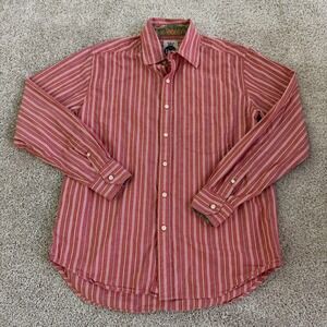 R&G Shirt Mens Medium Red Striped Long Sleeve Button Up Casual Woven Pocket